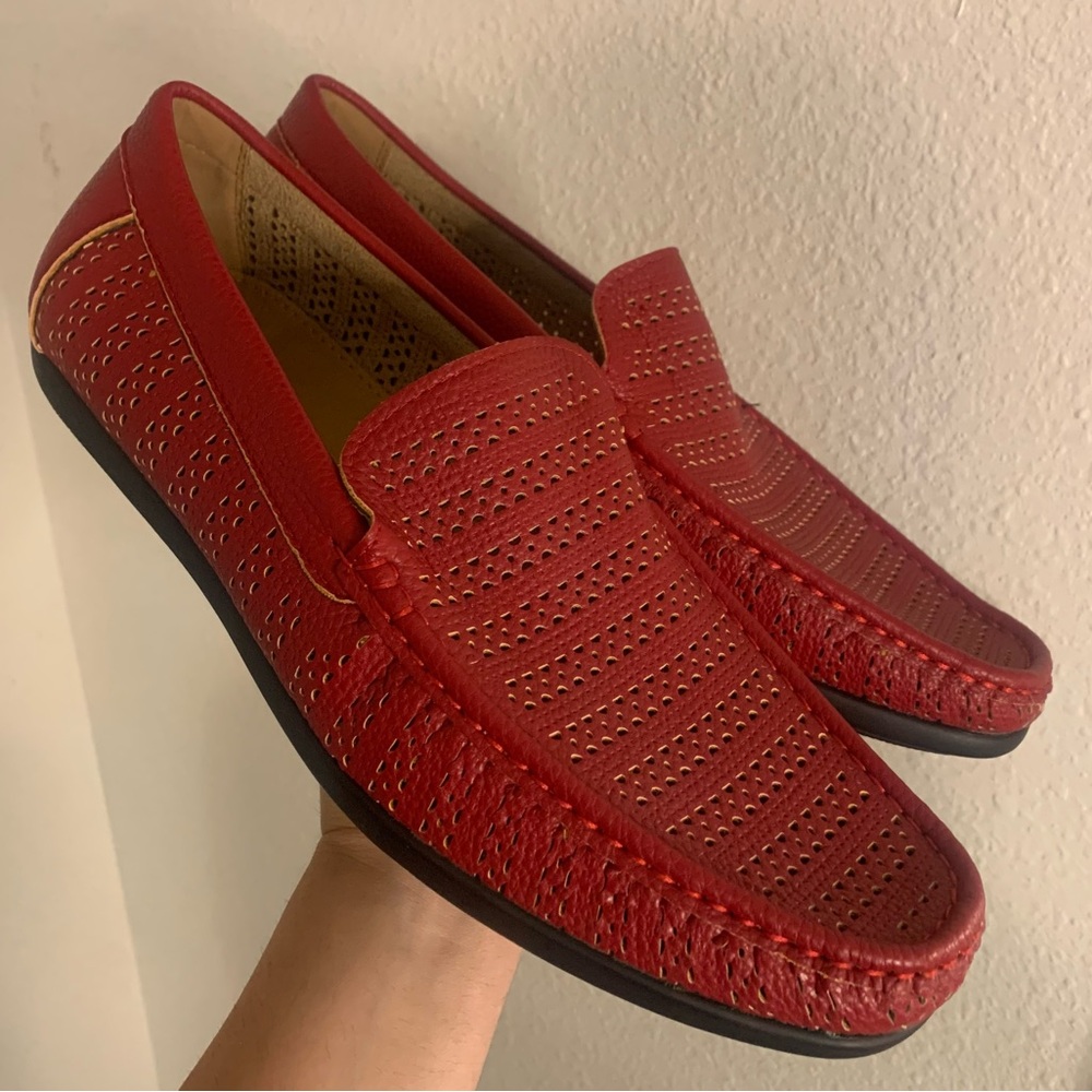 Montique Red Perforated Loafers